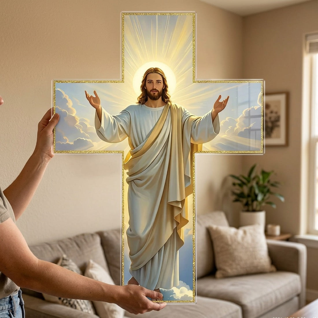 Jesus cross on a living room wall